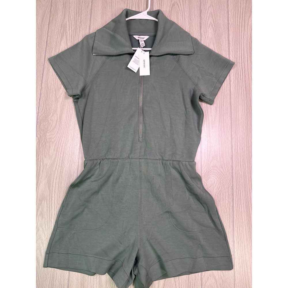 Spanx AirEssentials Short Sleeve Half Zip Romper In Sage Green Size M NWT